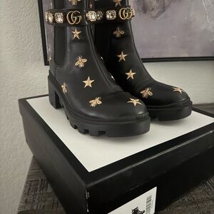 Gucci Black Leather Boots with Silver Accents